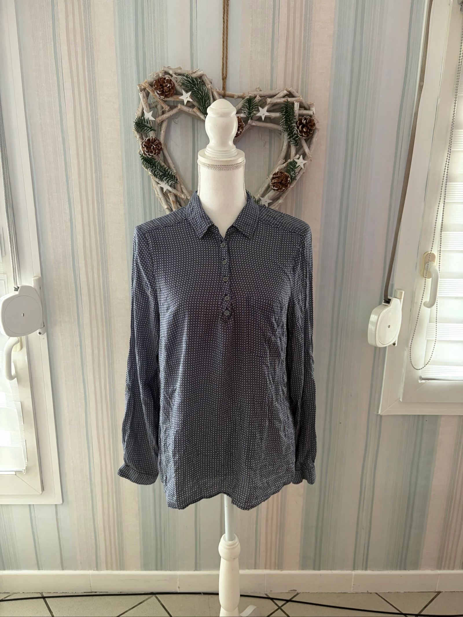 Blouse / Chemise femme Casual by Gémo taille 44 bleue à motifs géométriques - Très bon état
